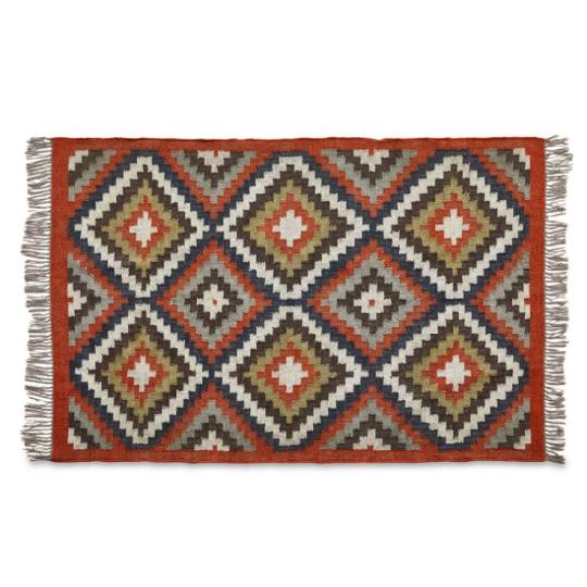 mintas juta szonyeg rombusz kek zold piros szurke rojtos vintage textil lakas otthon nyaralo nappali haloszoba.jpg